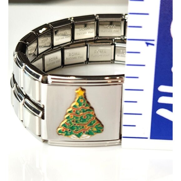 Italian Charm Christmas Tree Double Link Double Row Bracelet NEW Italy 7" - Picture 6 of 7